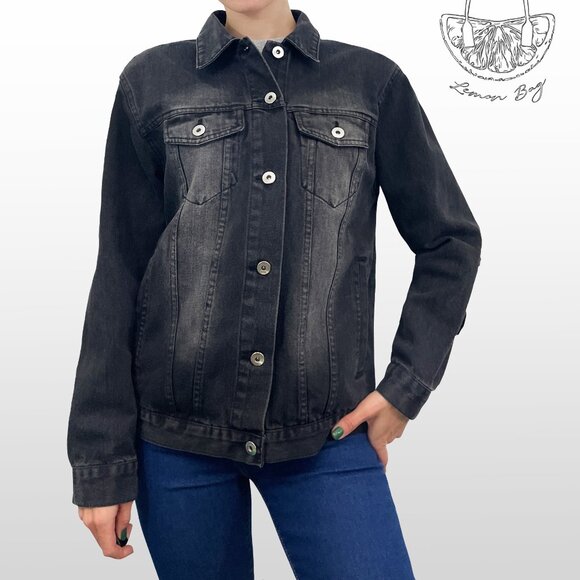 Love Tree / Jean Jacket Decor on the Back/ Black Grey / Size S - Picture 3 of 8